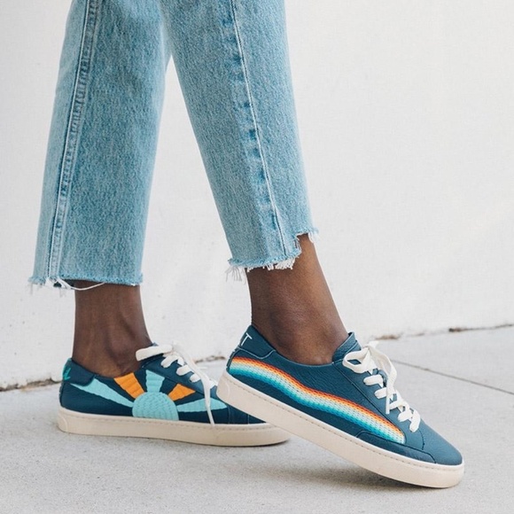 Soludos Womens Original Ibiza Sneaker RainbowWave Blue Colorful Fun School - Picture 3 of 11